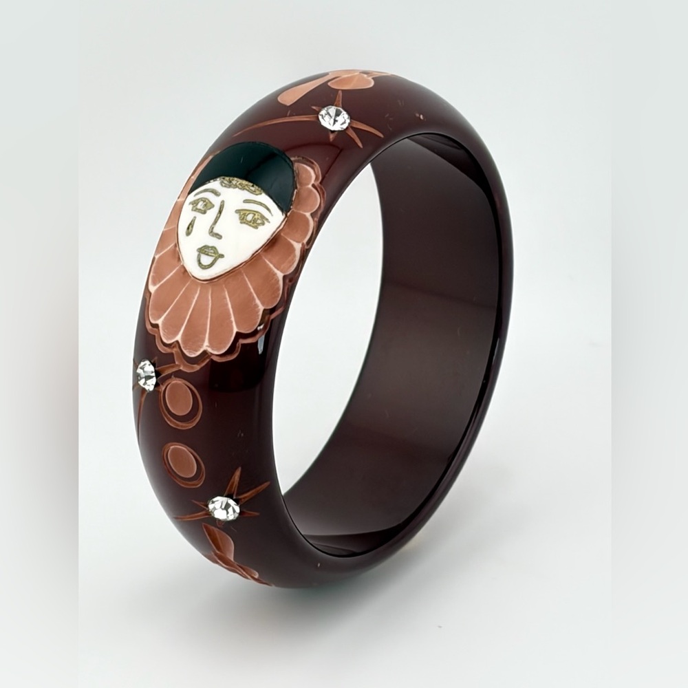 Vintage Bakelite Eggplant Galalith Bangle 
Pierrot Design Art Deco French - Picture 3 of 8